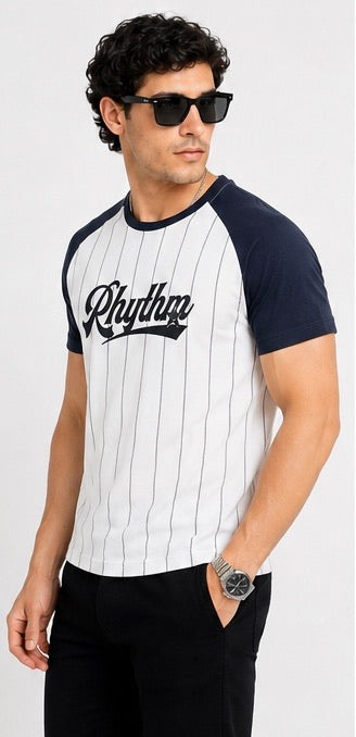 Pinstripe Raglan White Tee